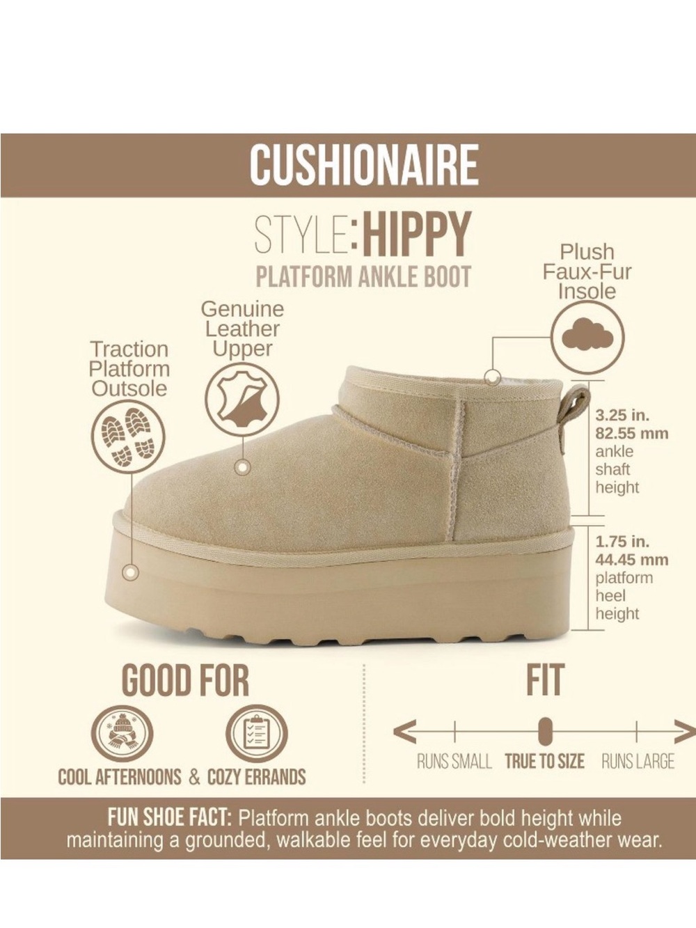 Cozy Cushionaire Platform Ankle Boots light beige  size 8 - Picture 8 of 8